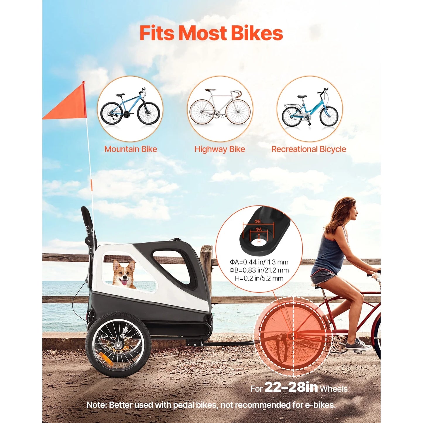 Dog Bike Trailer, Holds up to 100 Lbs, 2-In-1 Pet Stroller and Bicycle Carrier for Small and Large Dogs, Foldable Frame with Quick-Release Wheels, Universal Bike Hitch, Built-In Safety Leash