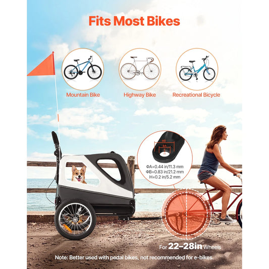 Dog Bike Trailer, Holds up to 100 Lbs, 2-In-1 Pet Stroller and Bicycle Carrier for Small and Large Dogs, Foldable Frame with Quick-Release Wheels, Universal Bike Hitch, Built-In Safety Leash