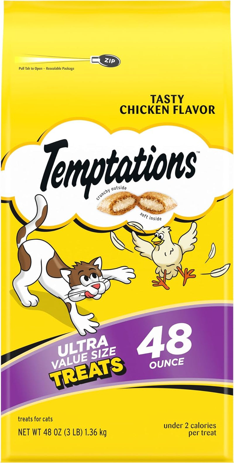 Classic Crunchy and Soft Cat Treats Tasty Chicken Flavor, 48 Oz. Pouch
