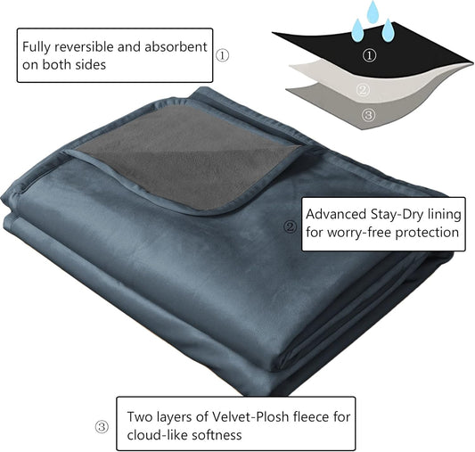 Pet Bed Blanket Reversible 100% Waterproof Velvet Super Soft for Sofa and Bed