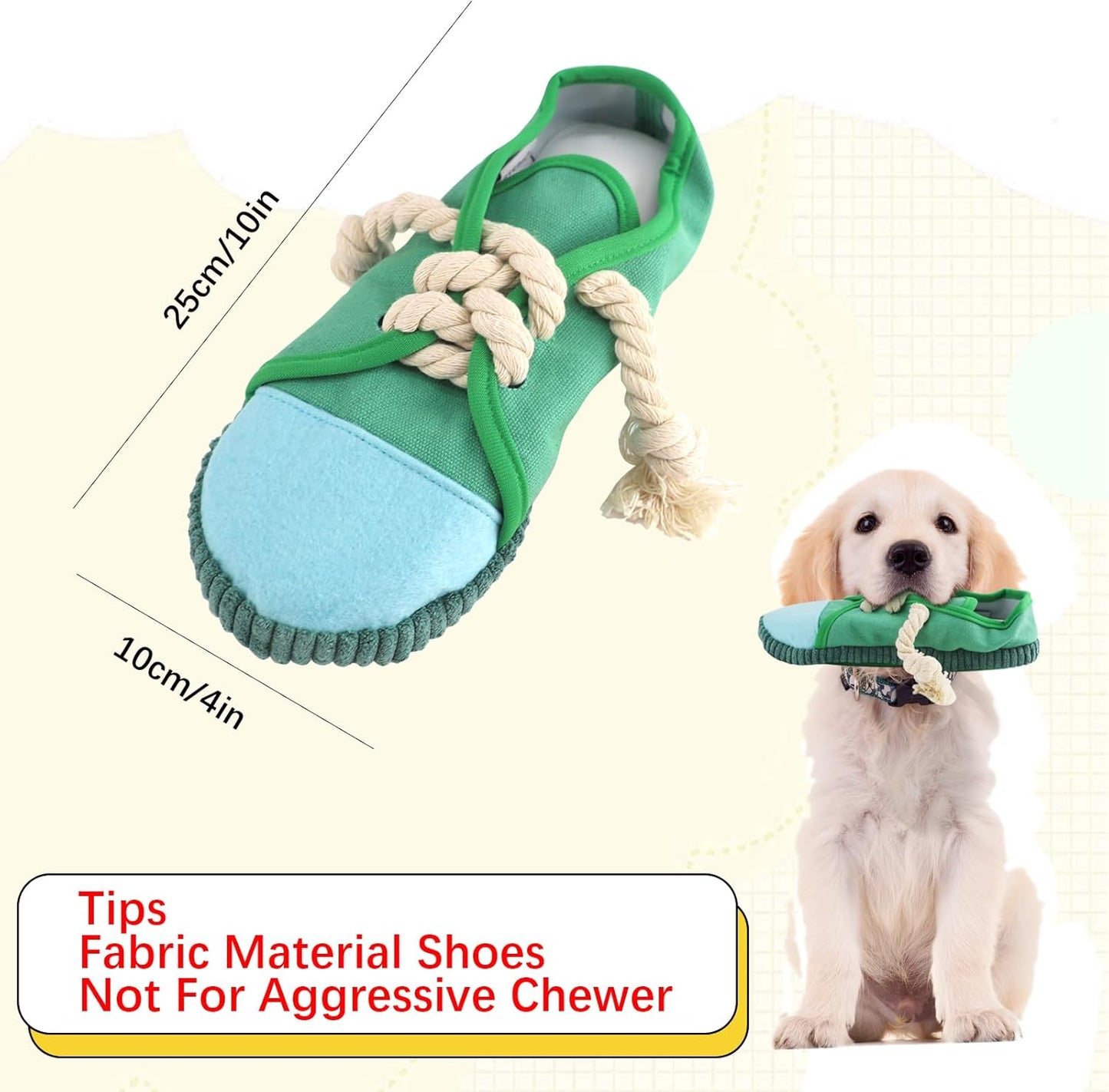 Dog Chew Toy, Dog Toys to Keep Them Busy Durable Teething Shoe Interactive Squeaky Puppy Toy,Small,Medium Breze, Machine Washable(Green)