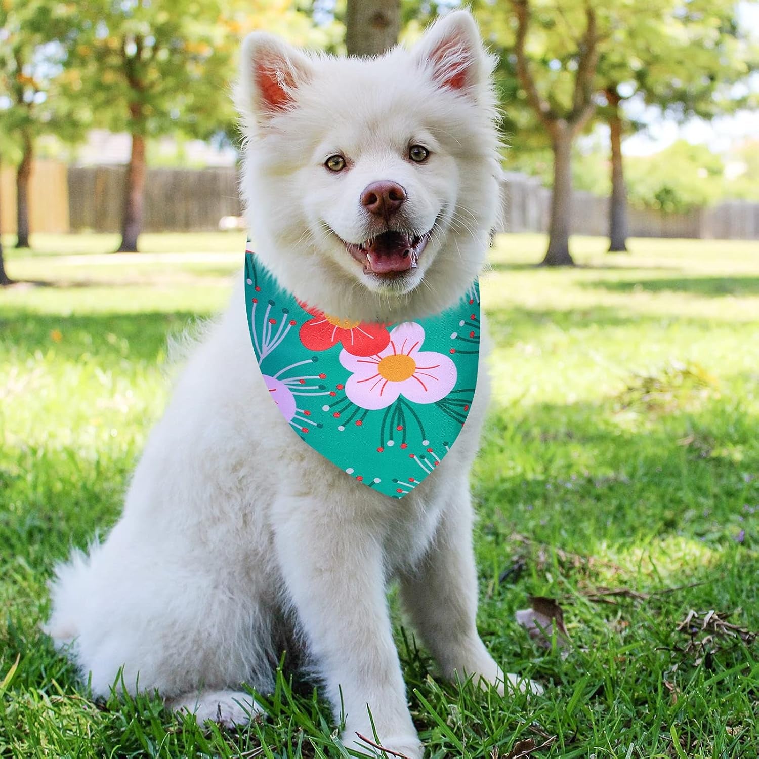 8 Pieces Dog Bandanas for Summer Flower Print Triangle Bibs Floral Puppy Scarf Kerchief Accessories for Dogs Cats Pets(L, Summer Flower)