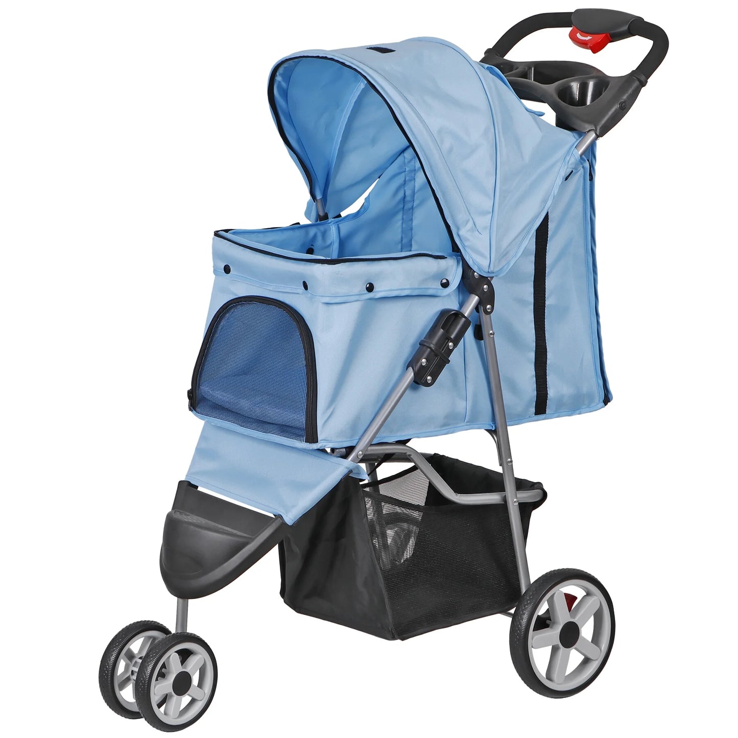 3 Wheels Foldable Pet Stroller for Small Dog Max. 33Lbs W/Storage Basket, Blue