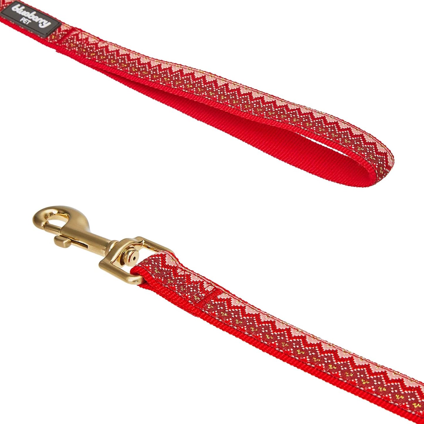 Christmas Zigzag Chevron Dog Leash with Holly Décor, 5 Ft X 5/8", Small, Leashes for Dogs