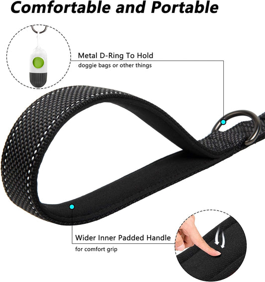 6FT Heavy Duty Dog Leash with Soft Padded Double Handle, Durable Strong Clasp Dog Leashes, Reflective Nylon Walking Lead for Large,Medium,Small Breed Dogs, Black
