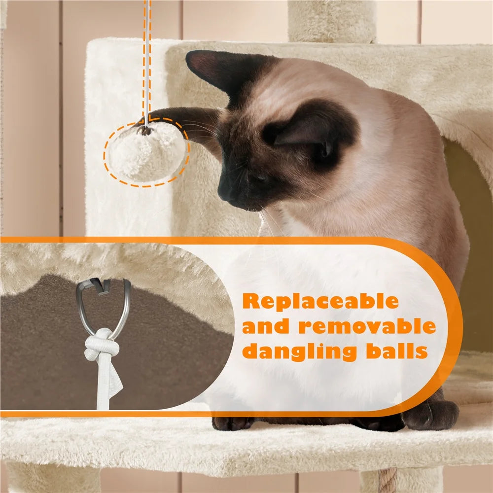 70.5" H Multi Level Cat Tree with 2 Condos & 2 Foam-Padded Perches, Beige