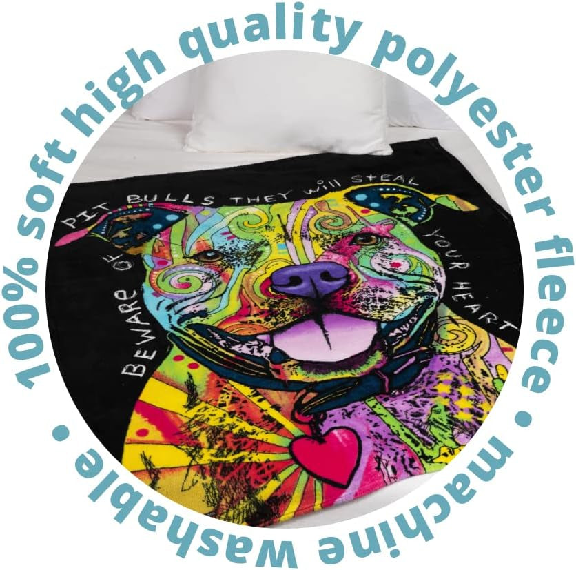 50 X 60 Inch Pitbull Fleece Blanket Throw with Dean Russo Dog Art - Soft and Colorful Pitbull Blankets for Adults, Kids, Bed Couch Sofa Travel - Thoughtful Gift for Dog Lovers