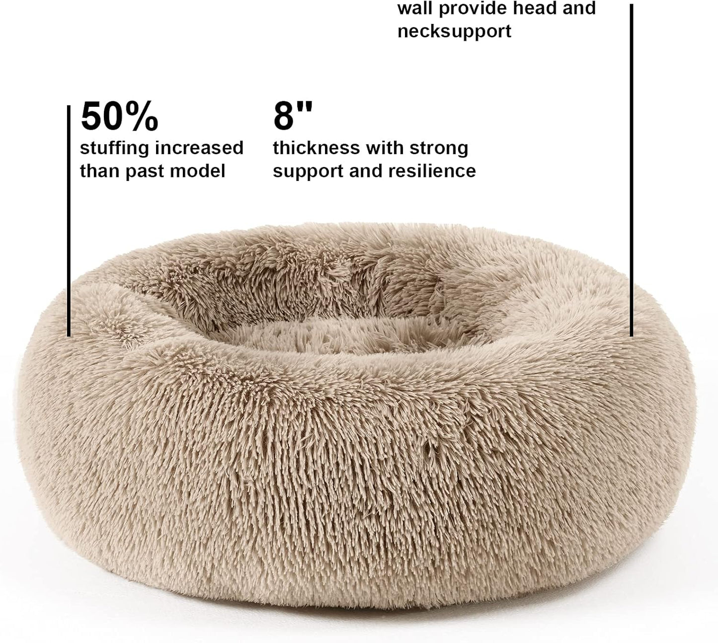 Pet Dog Bed for Medium Dogs Cats Donut, Comfortable round Plush Dog Beds Calming Fluffy Faux Fur Cat Dog Cushion Bed, Machine Washable, Anti-Skid (30" X 30", Taupe)