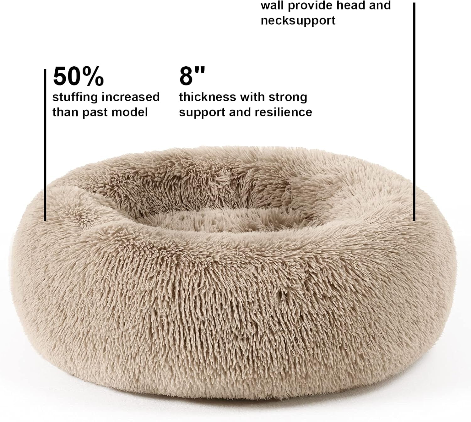 Pet Dog Bed for Medium Dogs Cats Donut, Comfortable round Plush Dog Beds Calming Fluffy Faux Fur Cat Dog Cushion Bed, Machine Washable, Anti-Skid (30" X 30", Taupe)