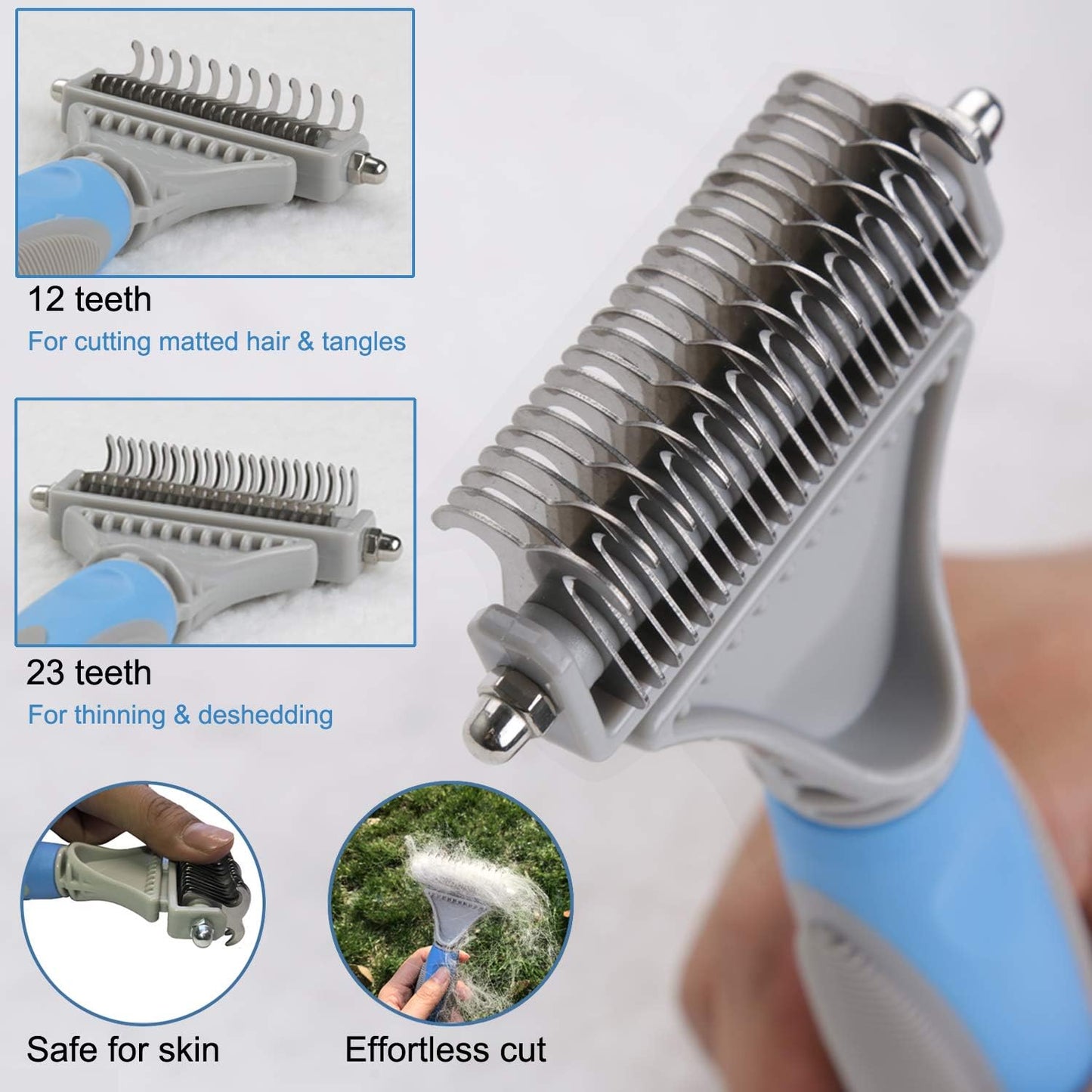 Pet Dematting Comb - 2 Sided Undercoat Rake for Cats & Dogs - Safe Grooming Tool for Easy Mats & Tangles Removing - Medium and Long Haired Cats Dogs Brush for Shedding