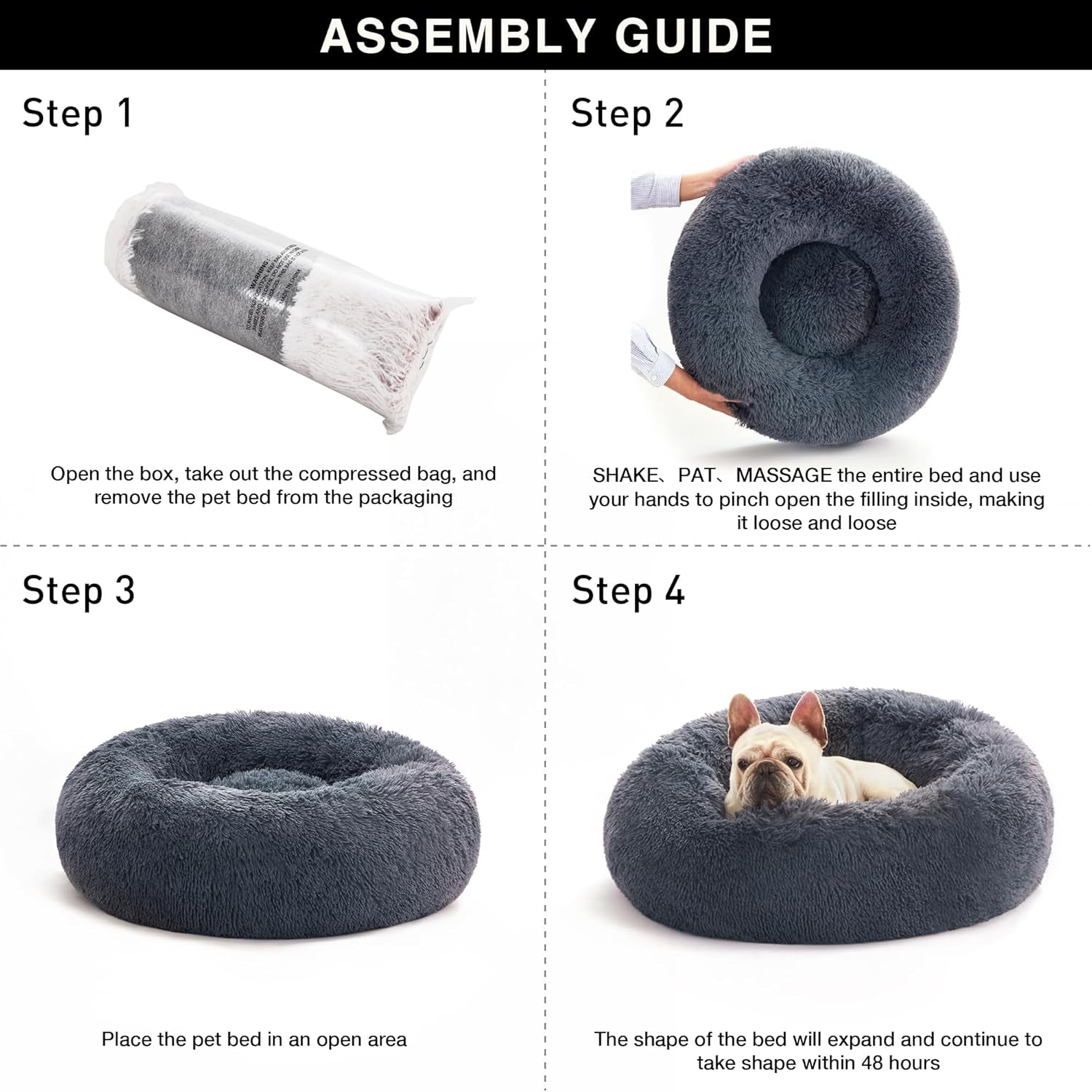 Calming Cat Bed for Indoor Cats, Anti-Anxiety Donut round Dog Bed, Fluffy Faux Fur Washable Pet Bed for Small Medium Dogs and Cats,Bluish Grey,20In