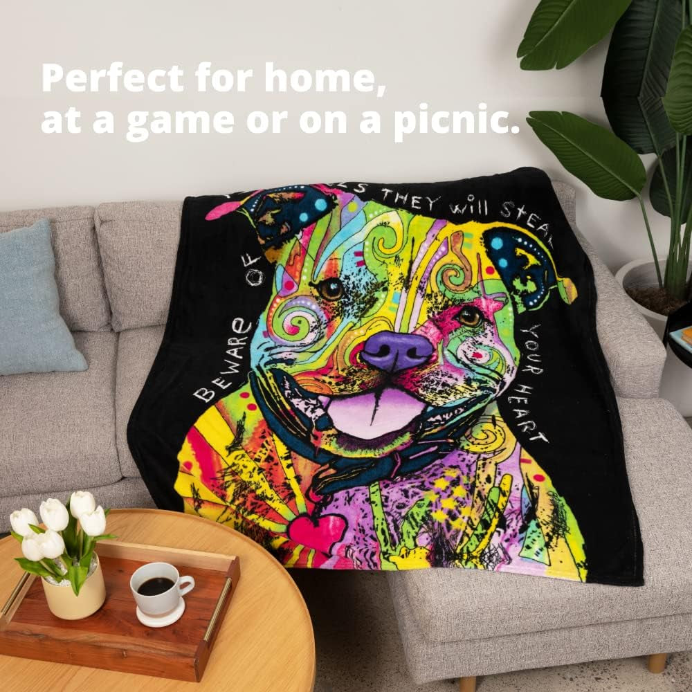 50 X 60 Inch Pitbull Fleece Blanket Throw with Dean Russo Dog Art - Soft and Colorful Pitbull Blankets for Adults, Kids, Bed Couch Sofa Travel - Thoughtful Gift for Dog Lovers