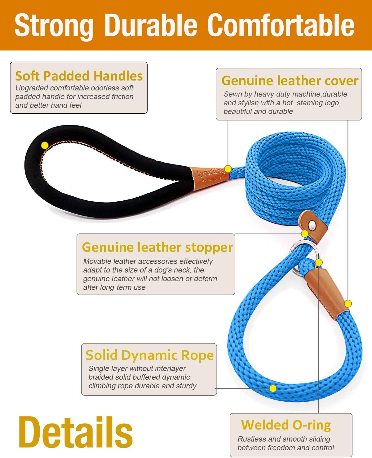 Dog Leash Slip Lead 5 6 8 FT Dog Training Leash Strong Heavy Duty Braided No Pull Training Lead Leashes for Small Medium Large Dogs