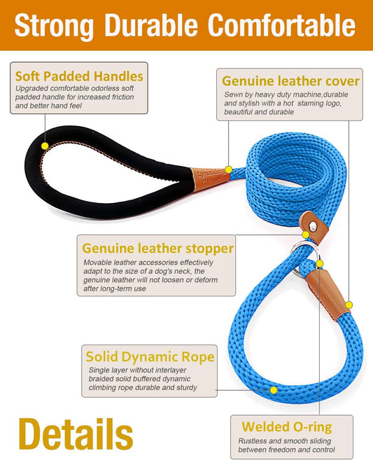 Dog Leash Slip Lead 5 6 8 FT Dog Training Leash Strong Heavy Duty Braided No Pull Training Lead Leashes for Small Medium Large Dogs