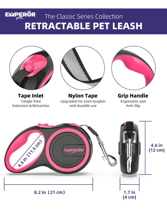 16 Ft Retractable Dog Leash Large Dogs - up to 110Lbs, Large Dog Leash Heavy Duty Dog Leash Retractable 16 Ft - Pink - PK16-50