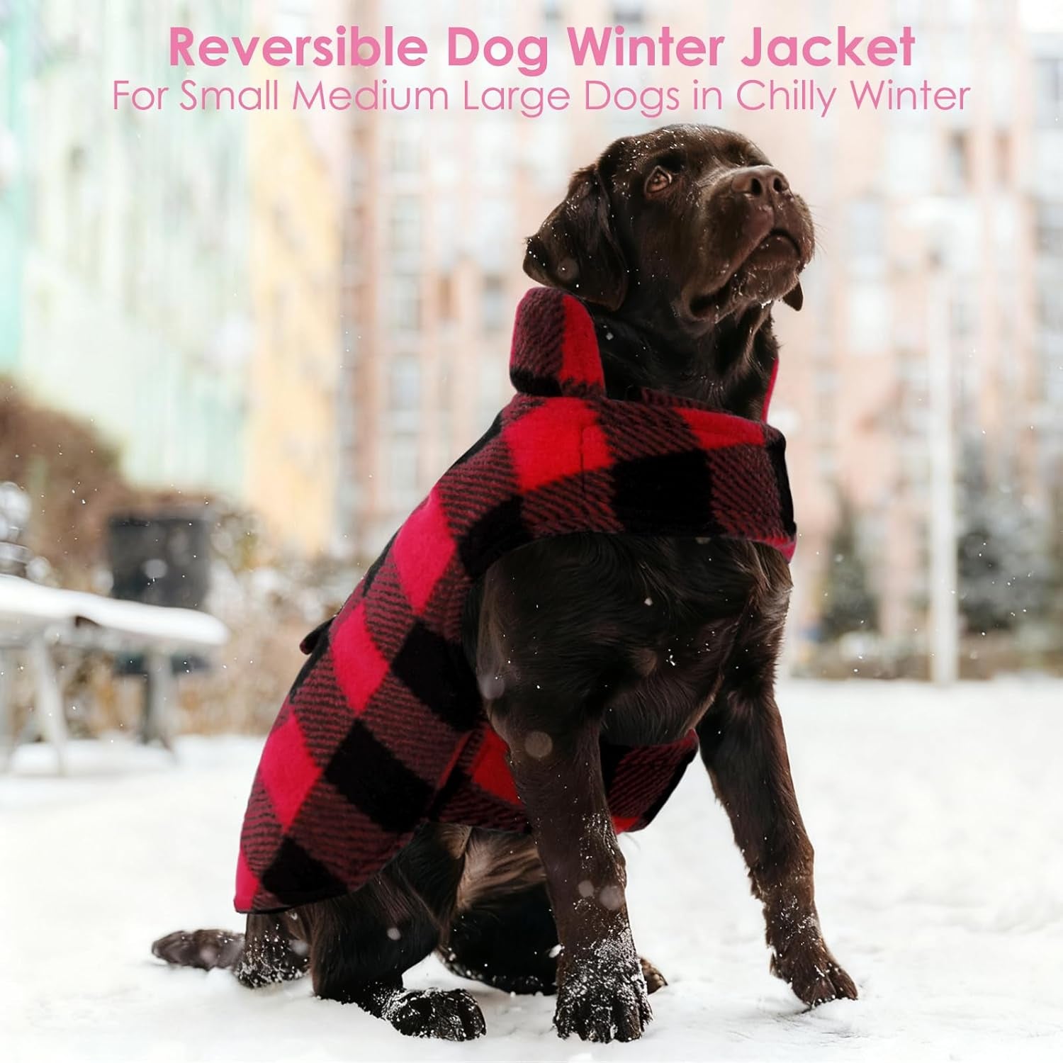 Dog Coat Plaid Dog Winter Coat for Large Dogs, Warm Dogs Jacket Christmas Sweater, Waterproof Pet Puffer Jacket, Reversible Pet Cold Weather Coats for Small Medium Large Pets, Red XL