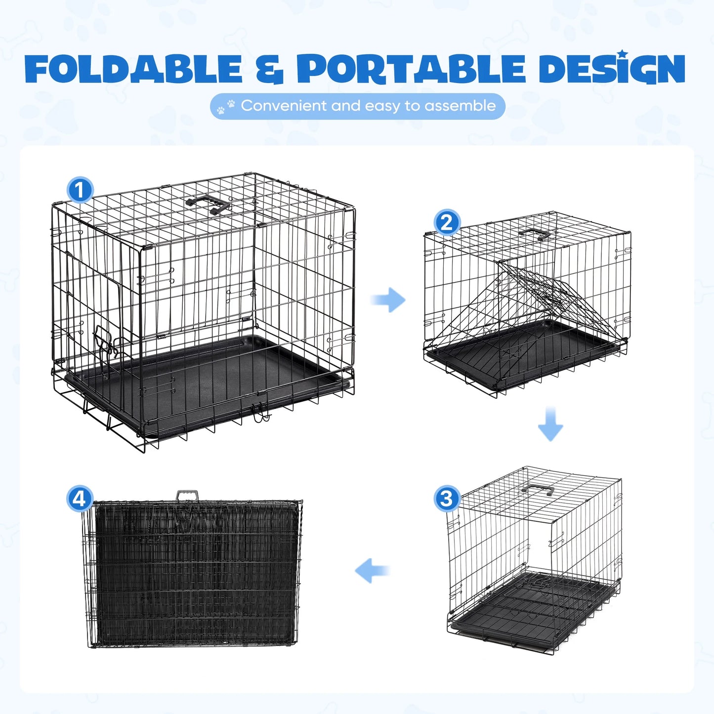 Medium Dog Crate, 30" Single Door Folding Metal Wire Dog Cage with Plastic Leak-Proof Pan Tray