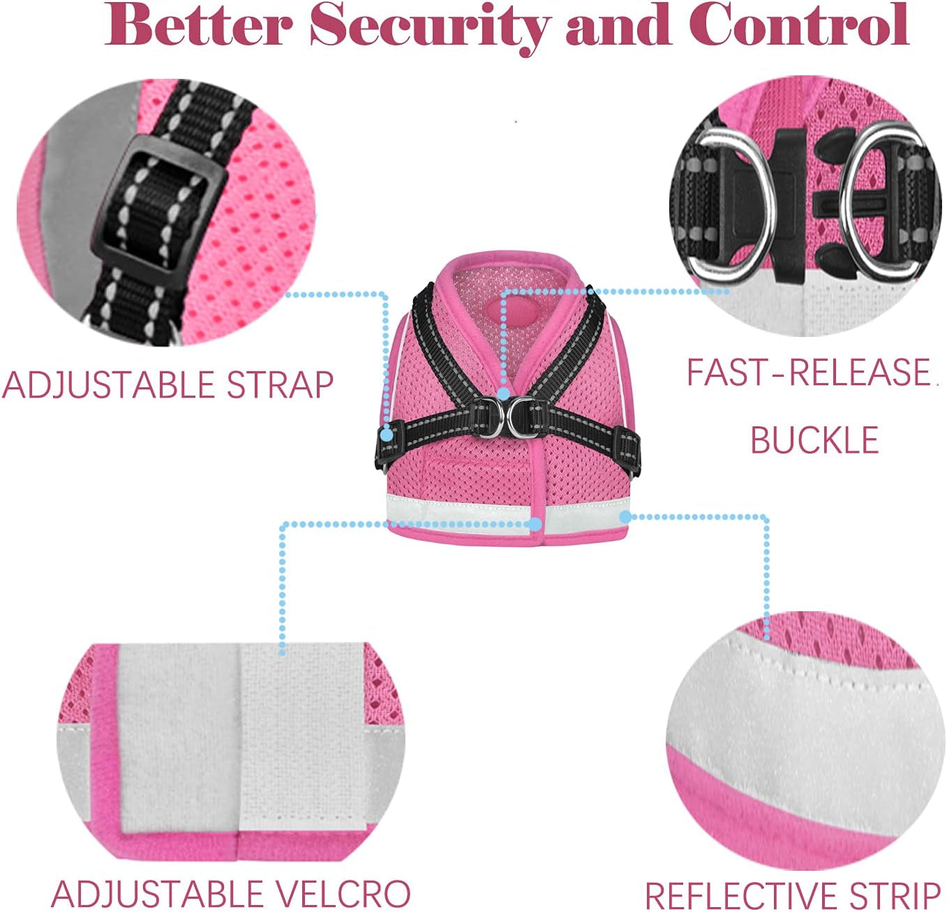 Cat Harness and Leash for Walking, Kitten Escape Proof Harnesses, Adjustable Reflective Puppy Harness with Leashes Set, Easy Adjustable Soft Net Breathable Pet Safety Vest