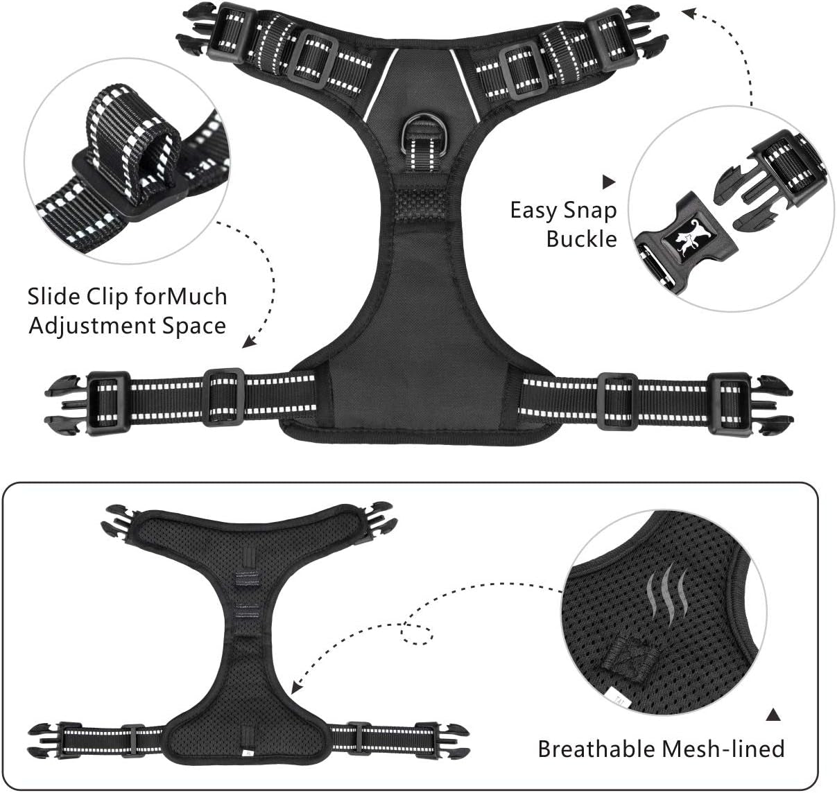 No Pull Dog Harness with 4 Buckles for Puppy Small Dogs (Black,S)