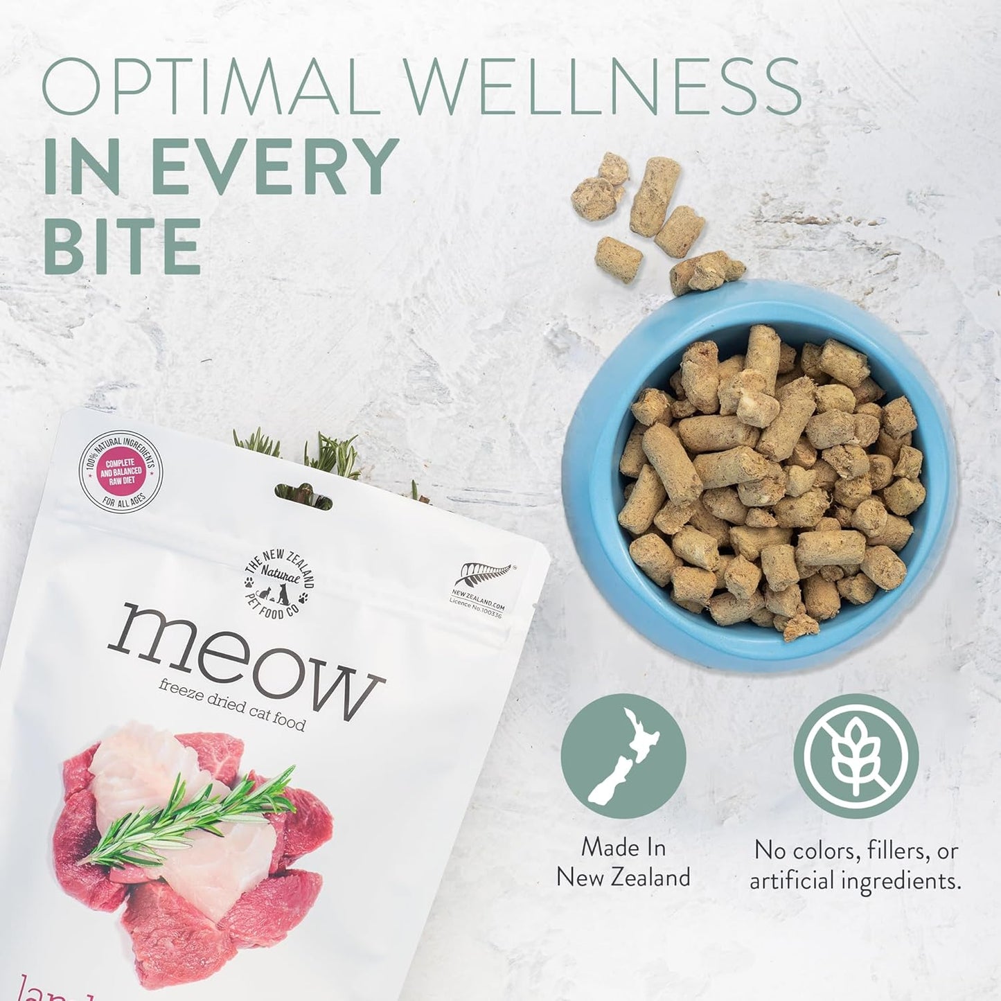 Meow Freeze Dried Cat Food - Beef & Hoki Recipe, High Protein Treats, Meals & Toppers, Dry Cat Food, 9.9 Oz