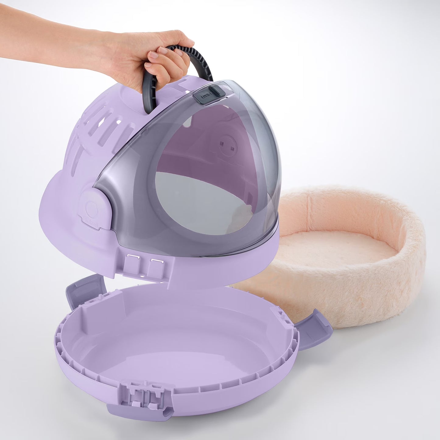 Space Capsule Travel Pet Carrier & Bed in Lavender, Functional for Small Dogs/Cats