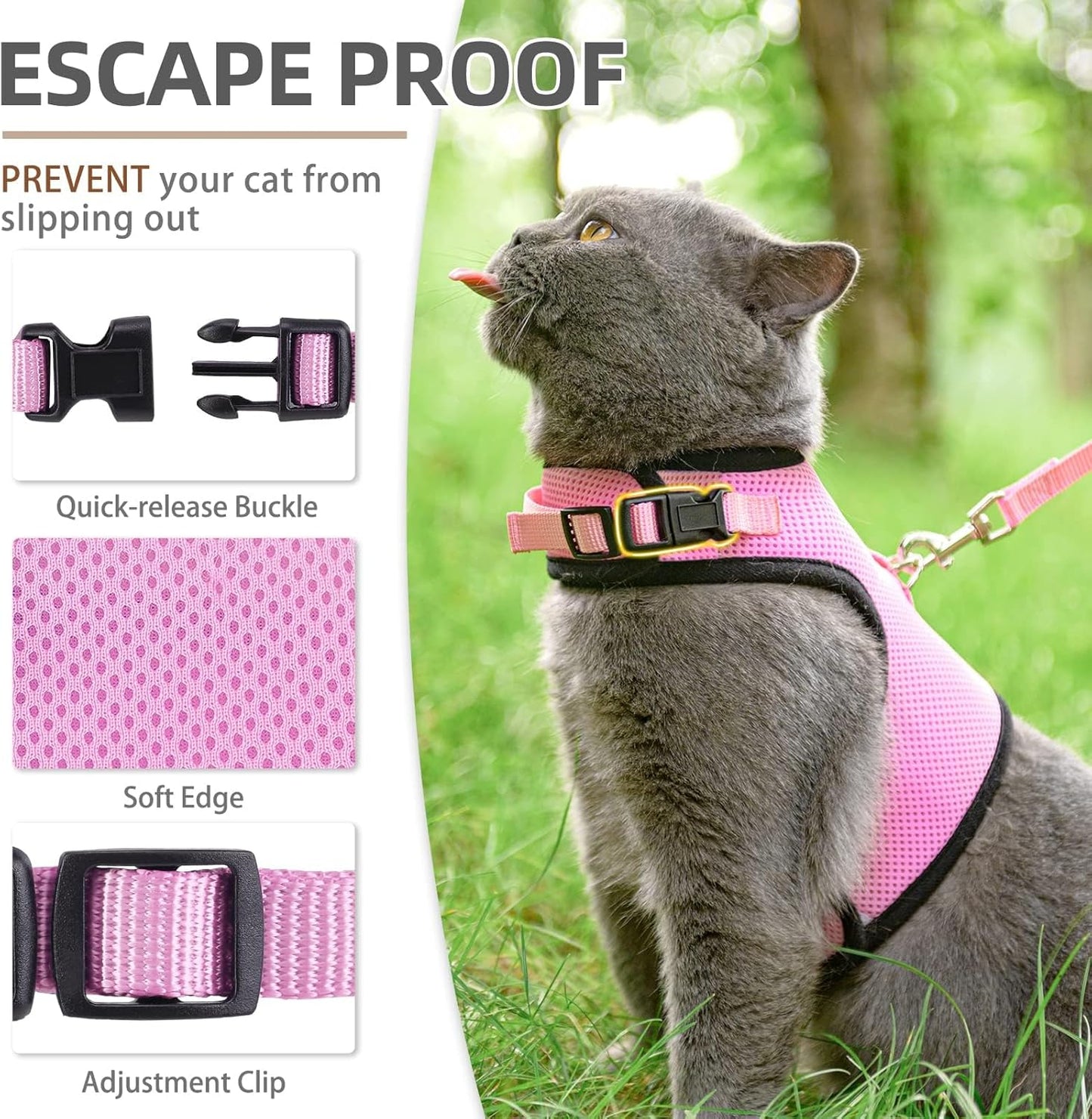 Soft Mesh Cat Vest Harness and Leash Set Puppy Padded Pet Harnesses Escape Proof for Cats Small Dogs (Small, Pink)