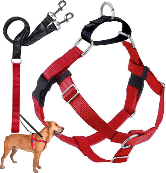 Freedom No Pull Dog Harness | Comfortable Control for Easy Walking |Adjustable Dog Harness and Leash Set | Small, Medium & Large Dogs | Made in USA | Solid Colors | 1" XXL Red