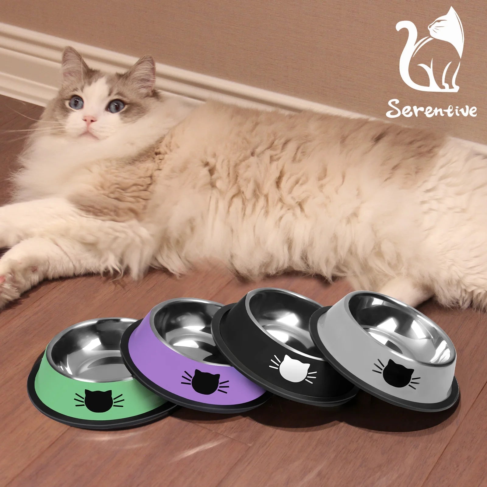3Pcs Cat Bowls Non-Slip Stainless Steel Small Cat Food Bowls Unbreakable Thicken Cat Feeder 13 Oz Cat Dishes Suitable for Indoor Small Pets Removable Rubber Base Easily Clean Lovely Color