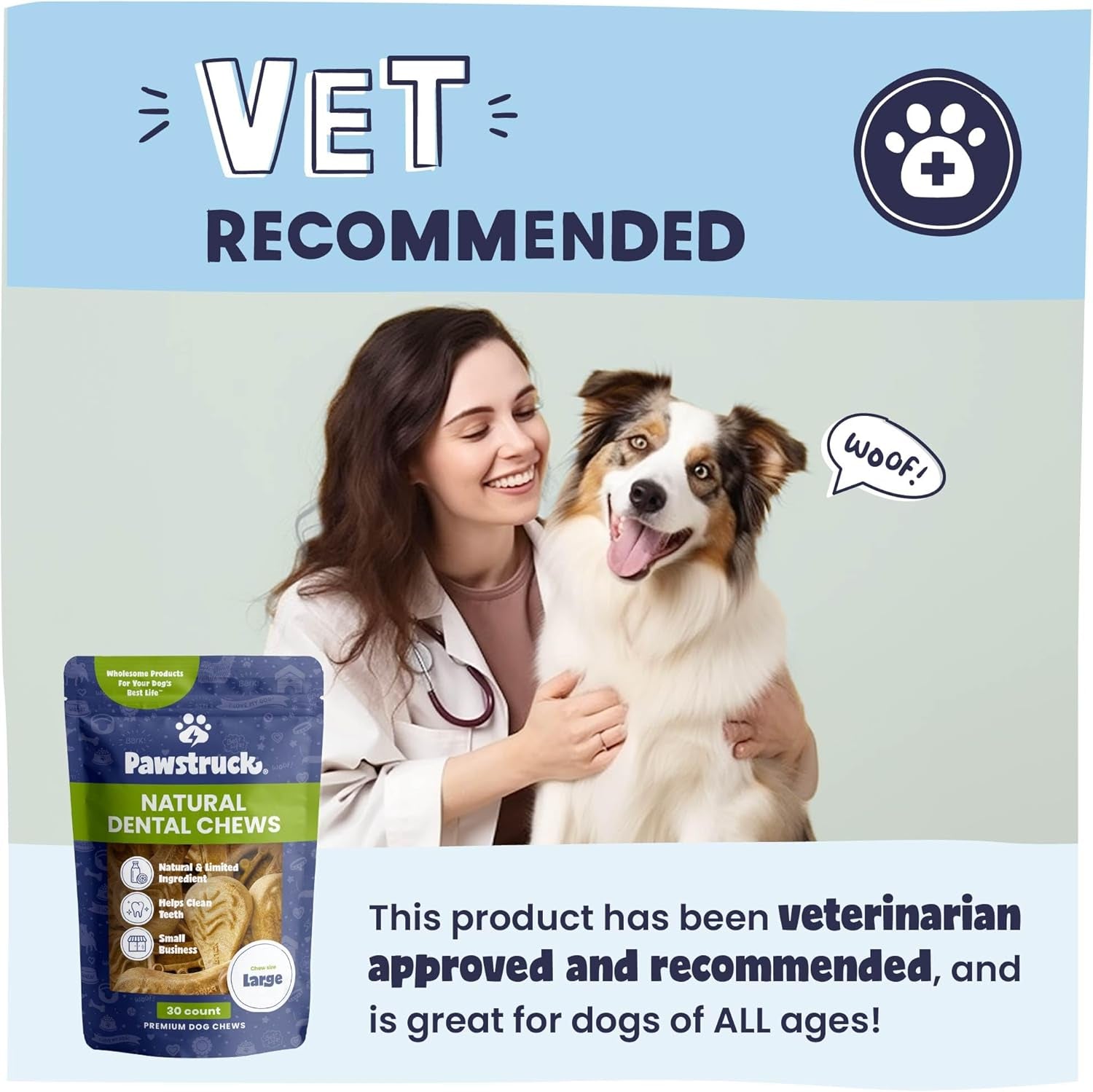 Natural Dental Chews for Medium Large Dogs & Puppies - Vet Recommended Brush Stick Treats Made in USA Breath Freshener to Improve Oral Hygiene & Clean Teeth - 30 Count - Packaging May Vary