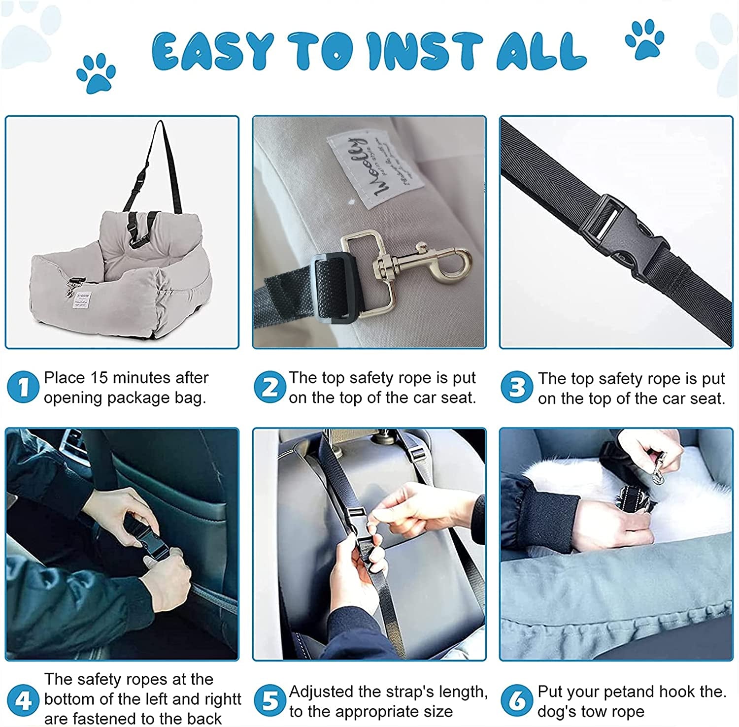 Aidou Dog Booster Seat for Small to Large Dogs & Cats, Pet Travel Safety Seat with Storage & Dual-Use Car & Home Bed (Small Blue)
