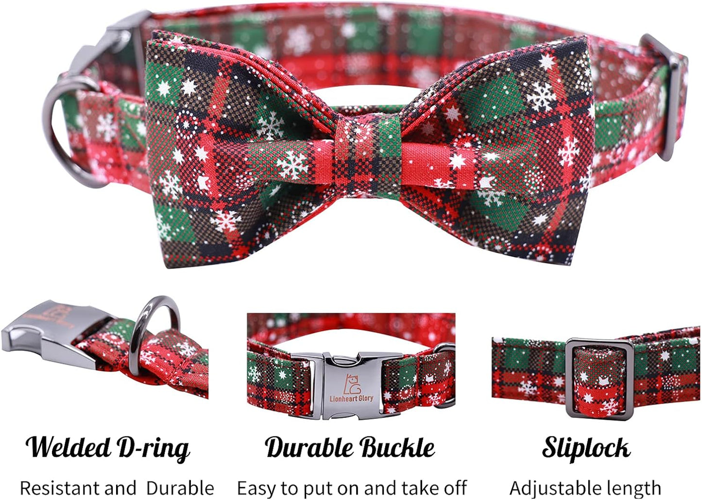 Christmas Plaid Dog Collar Adjustable Soft Dog Collar with Bowtie, Pet Gift Dog Collars Bow for Small Medium Large Dogs