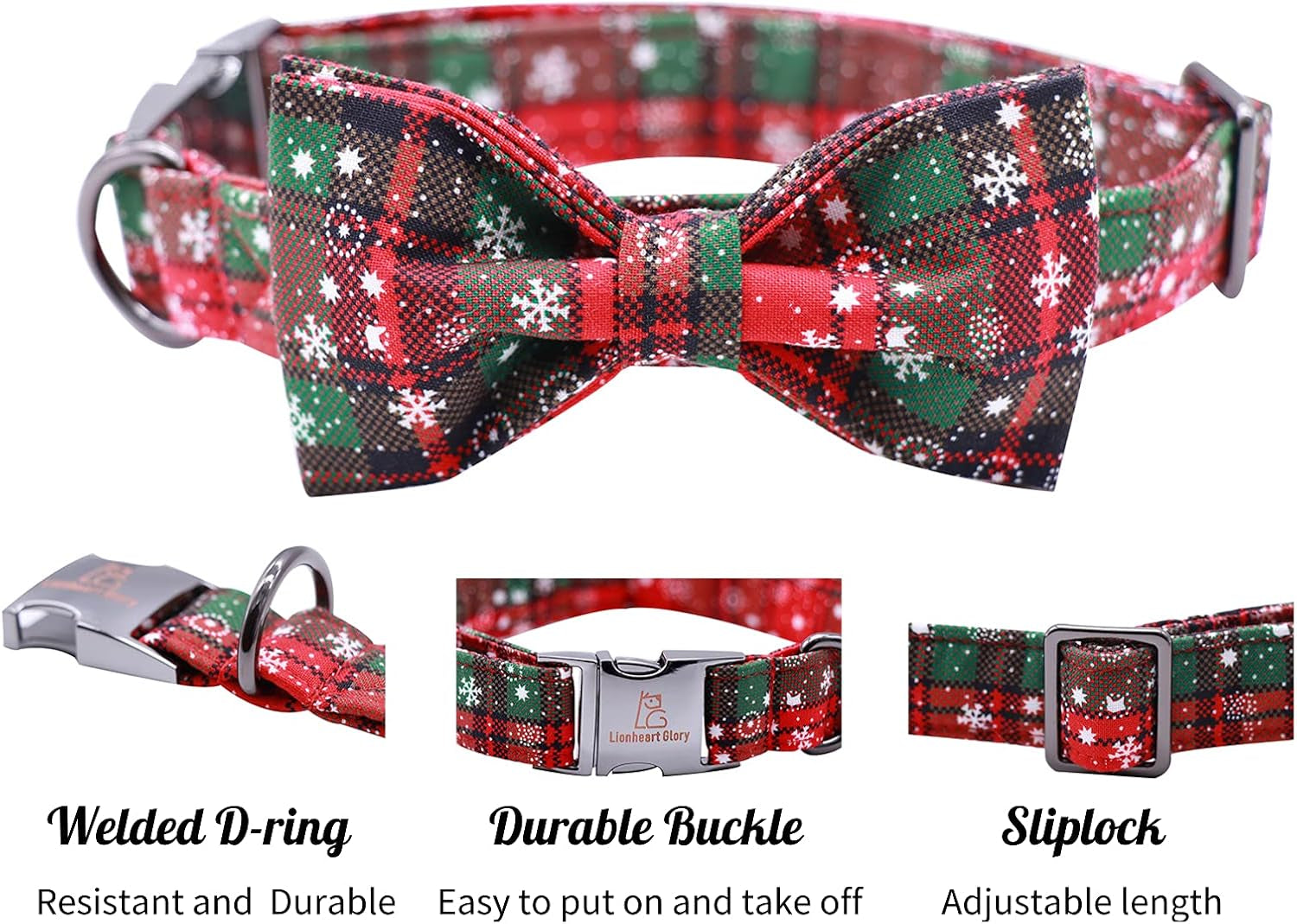 Christmas Plaid Dog Collar Adjustable Soft Dog Collar with Bowtie, Pet Gift Dog Collars Bow for Small Medium Large Dogs