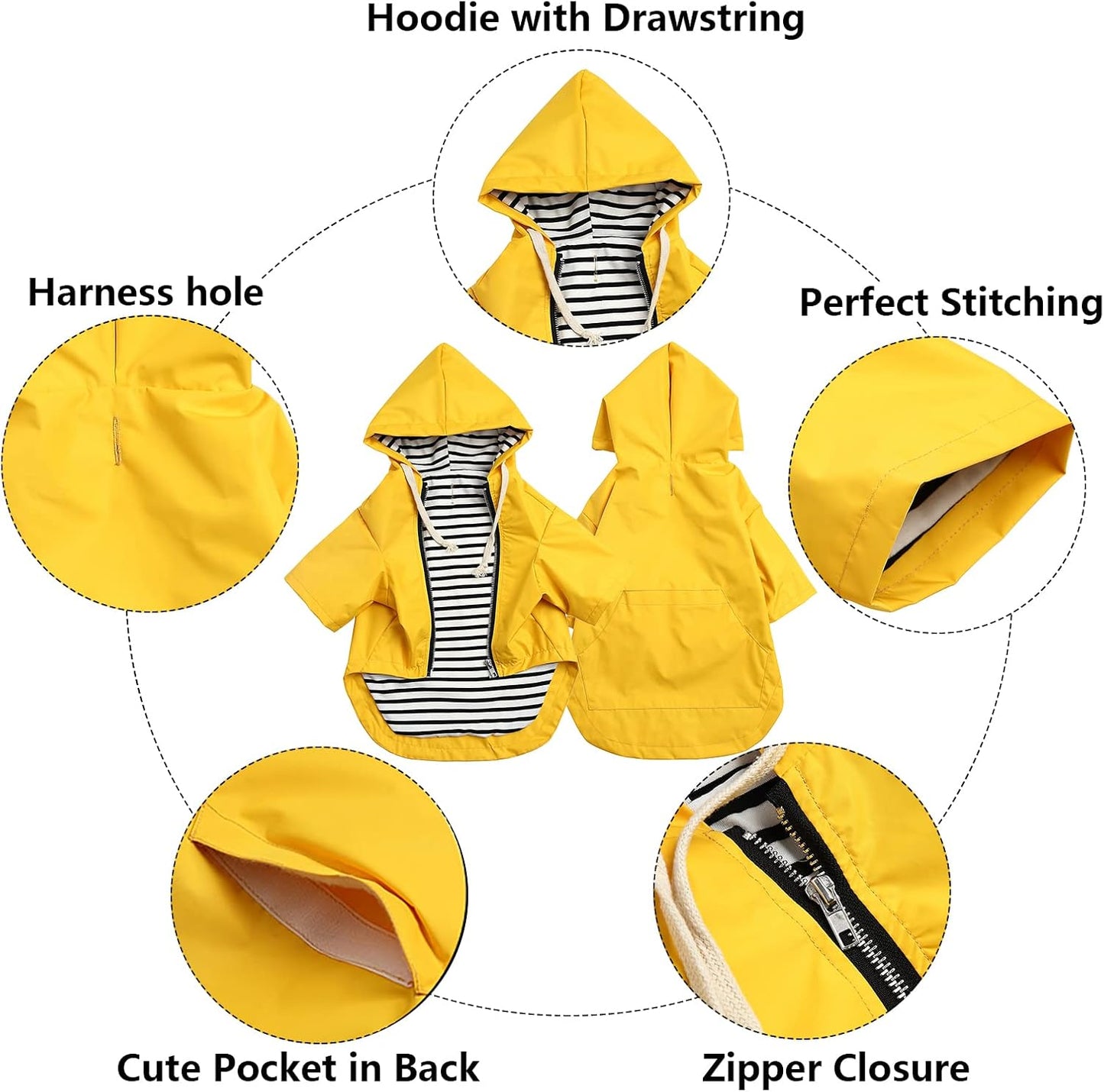 Dog Raincoat Rain Jacket Raincoat Dogs Waterproof Small Medium Breeds Zip Closure Storage Pocket Harness Hole Yellow XXL