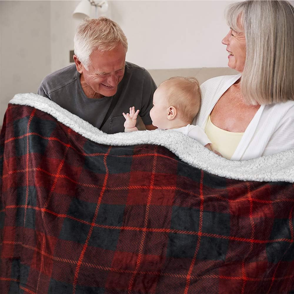 Waterproof Blanket for Couch & Sofa | Large Dog & Cat Protector | Plush Soft Sherpa Blanket, Plaid Red, 60X80