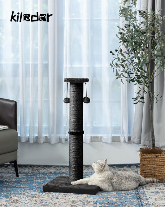 34Inch Tall Cat Scratching Post,4.3Inch Diameter Large Sisal Cat Scratch Post with Ball, Sturdy and Durable Cat Scratcher for Indoor Cats Adults Black