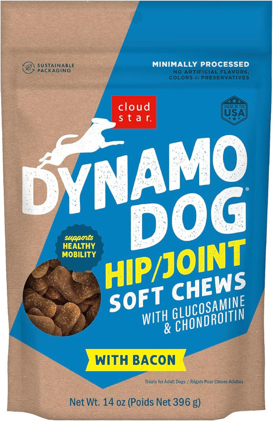 Dynamo Dog Soft Chews Hip & Joint Grain Free Dog Treats, Bacon & Cheese, 14 Oz. Pouch
