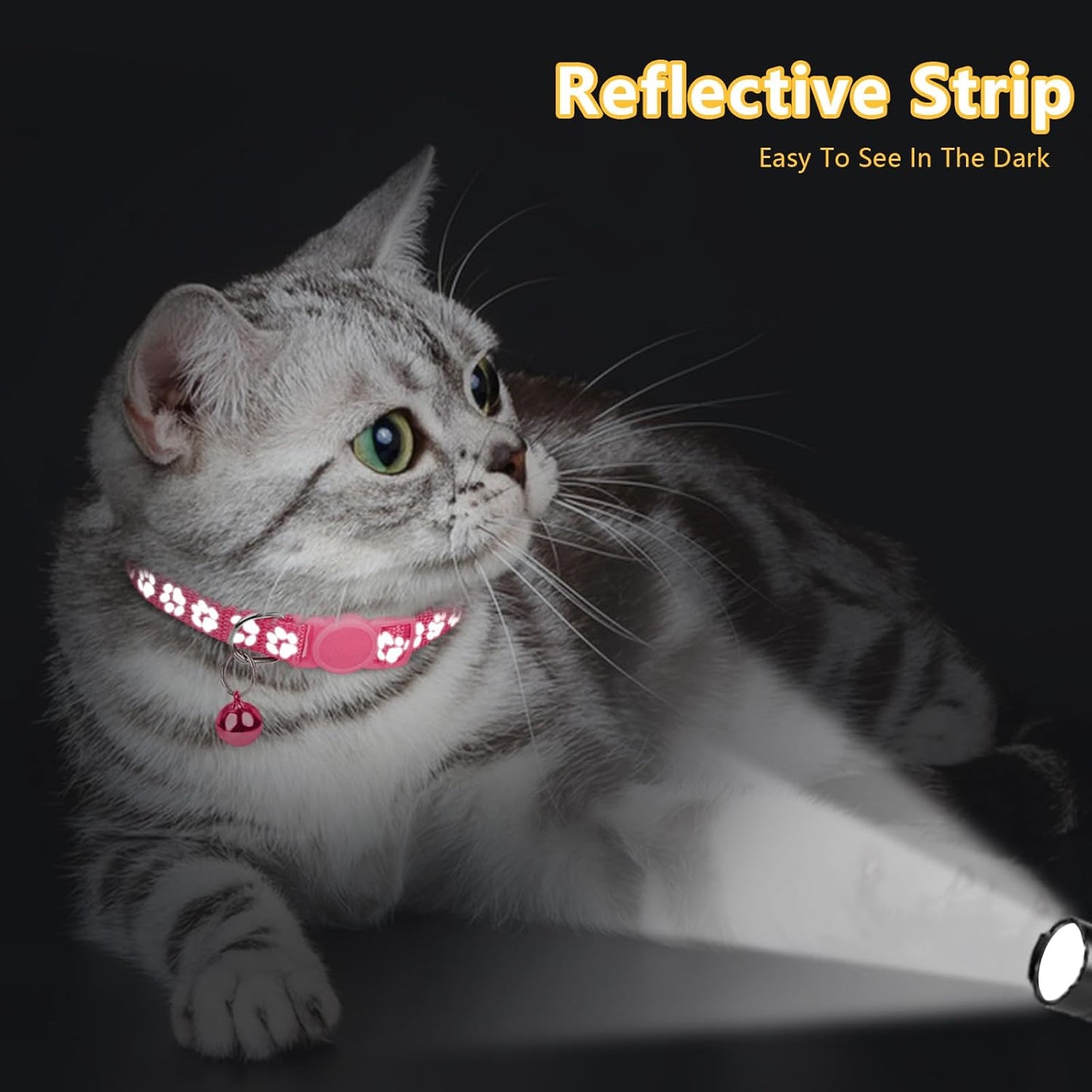 Reflective Cat Collar Breakaway with Bells, 2 Pack Girl Boy Pet Cat Collar Adjustable 7.5-12.5 Inch, Pink