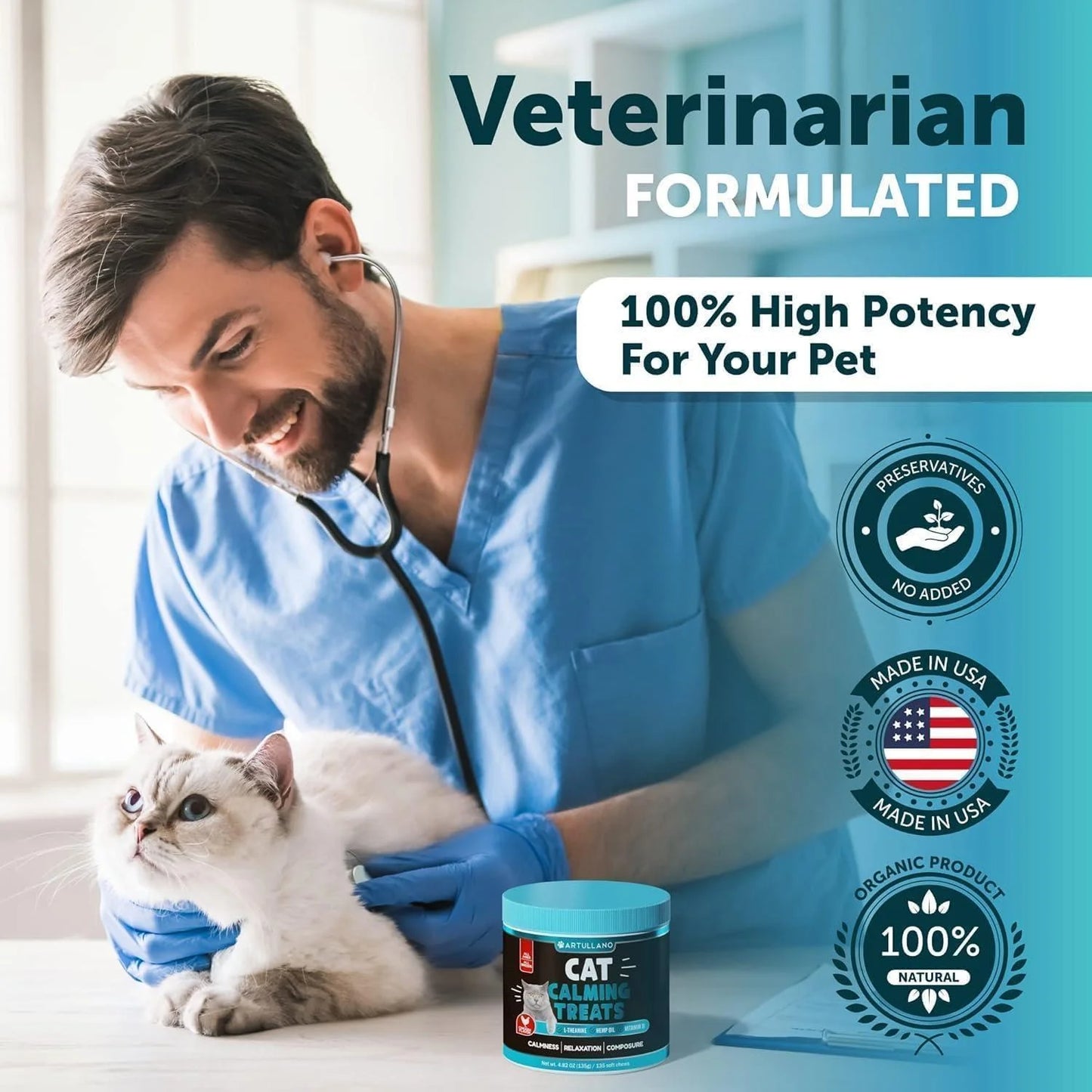 Hemp Cat Calming Treats for Stress & Anxiety Relief Cat & Kittens Melatonin