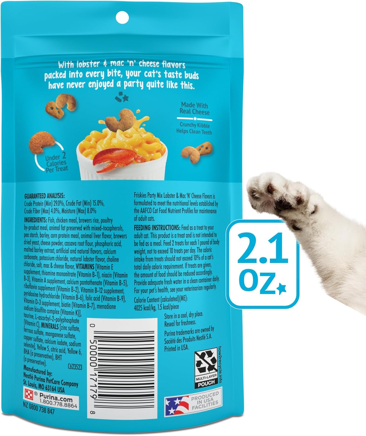 Purina  Cat Treats, Party Mix Lobster & Mac 'N' Cheese Flavors - (Pack of 10) 2.1 Oz. Pouches