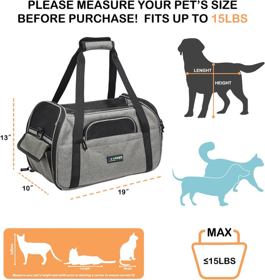 Soft-Sided Kennel Pet Carrier for Small Dogs, Cats, Puppy, Airline Approved Cat Carriers Dog Carrier Collapsible, Travel Handbag & Car Seat