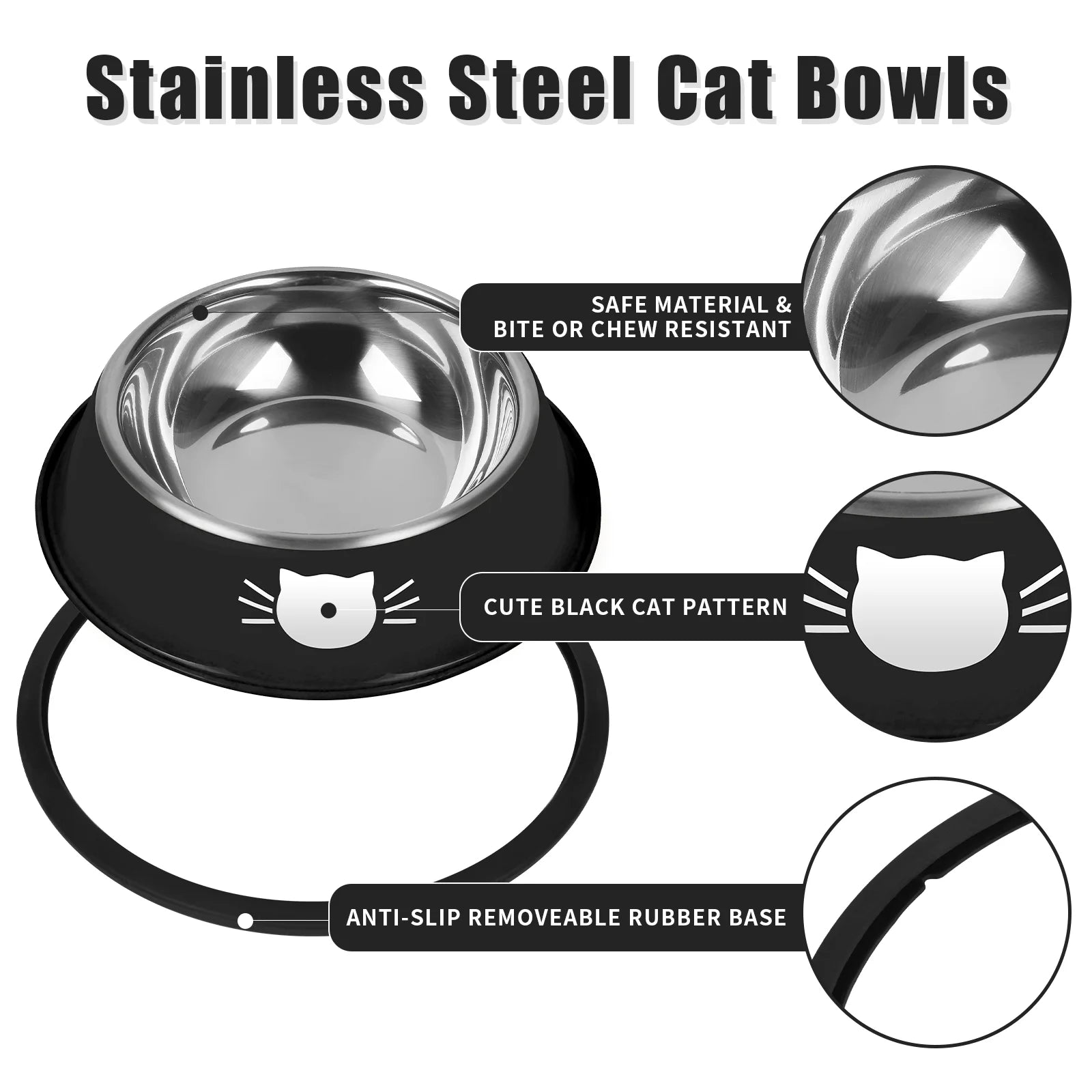 3Pcs Cat Bowls Non-Slip Stainless Steel Small Cat Food Bowls Unbreakable Thicken Cat Feeder 13 Oz Cat Dishes Suitable for Indoor Small Pets Removable Rubber Base Easily Clean Lovely Color