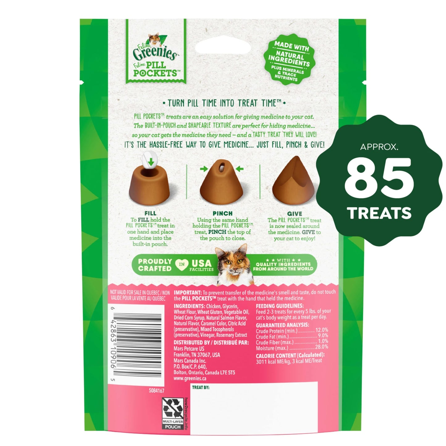 Feline Salmon Flavor Pill Pockets for Cats Soft Cat Treats, 3 Oz Pouch (85 Count)