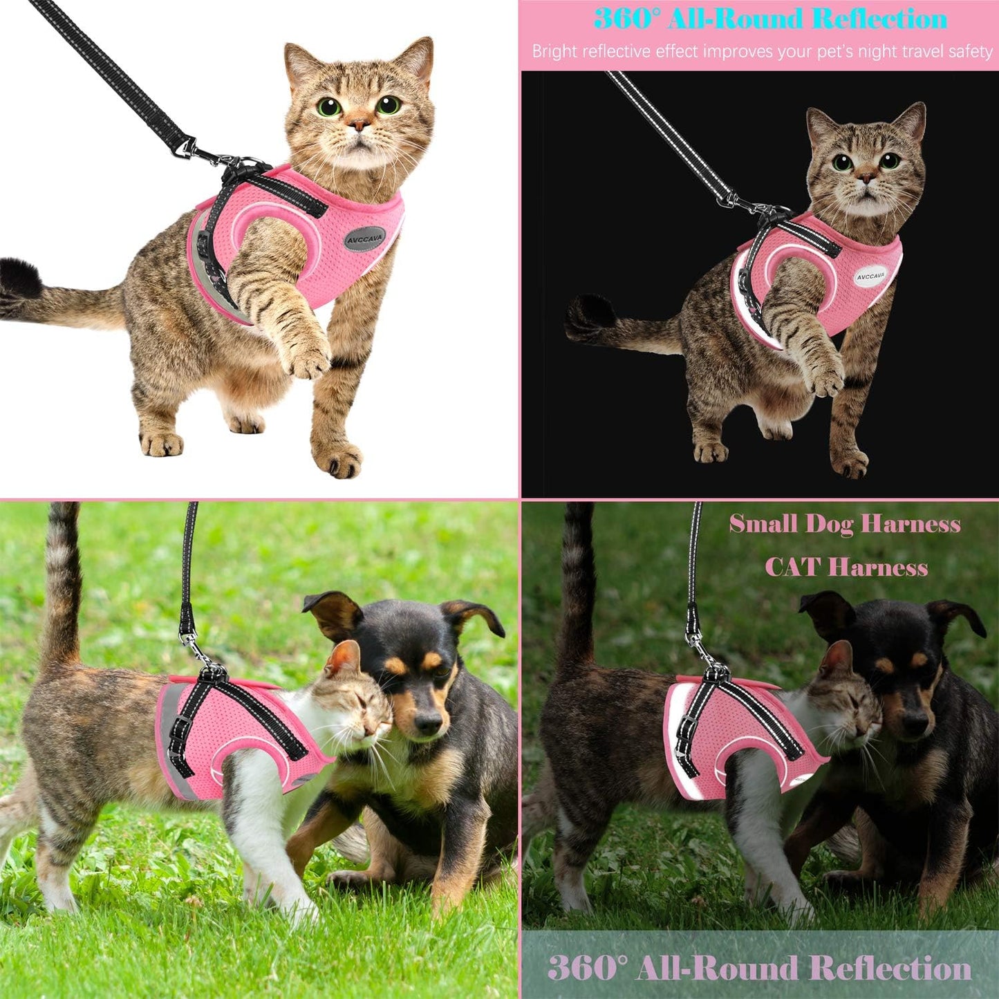 Cat Harness and Leash for Walking, Kitten Escape Proof Harnesses, Adjustable Reflective Puppy Harness with Leashes Set, Easy Adjustable Soft Net Breathable Pet Safety Vest