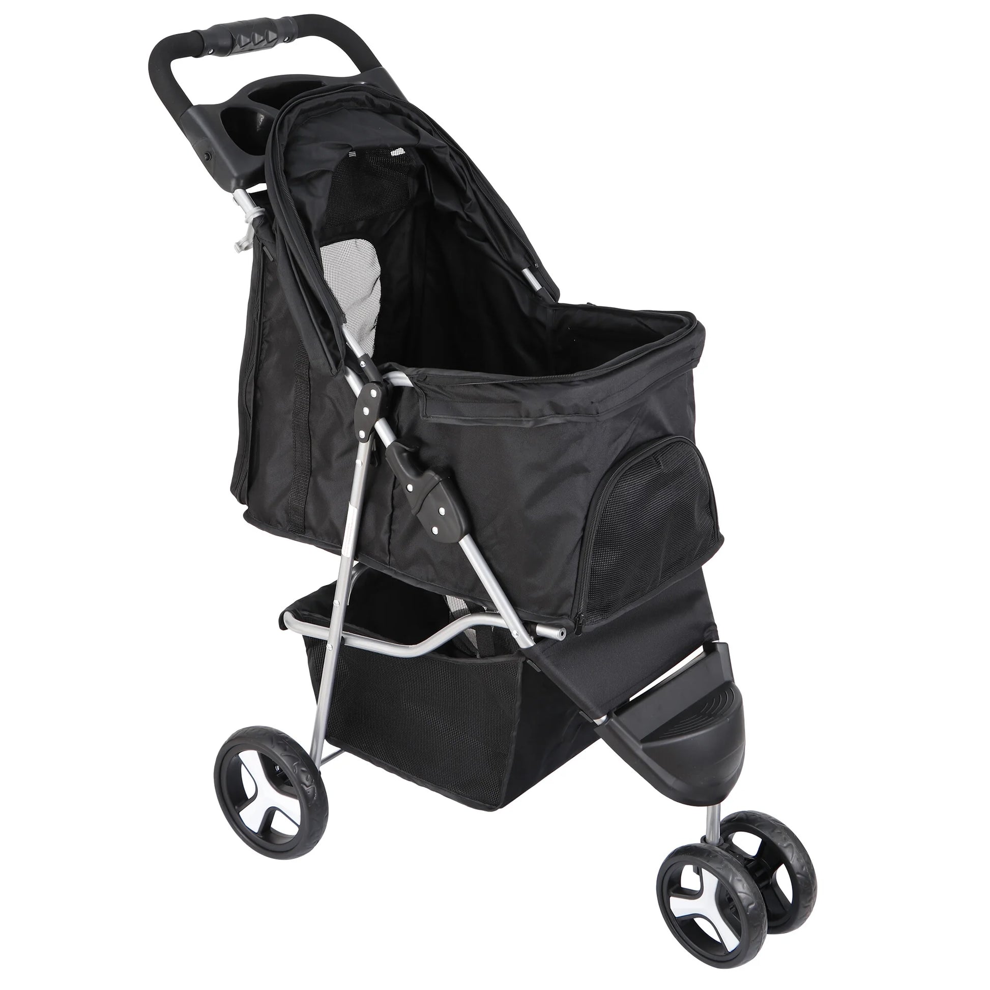 3 Wheel Foldable Pet Stroller for Small Dog Max. 33LBS W/Storage Basket