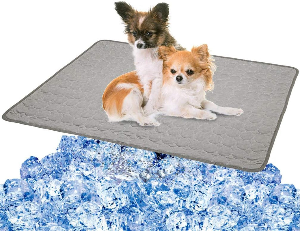 Cooling Mat Pad for Dogs & Cats - Ice Silk Mat Cooling Blanket Cushion for Kennel, Sofa, Bed, Floor & Car Seats(L: 28 X 22 Inches, Grey)