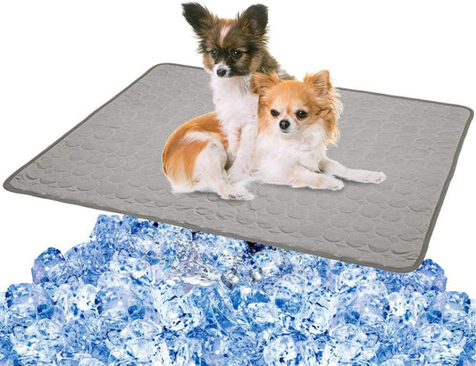 Cooling Mat Pad for Dogs & Cats - Ice Silk Mat Cooling Blanket Cushion for Kennel, Sofa, Bed, Floor & Car Seats(L: 28 X 22 Inches, Grey)