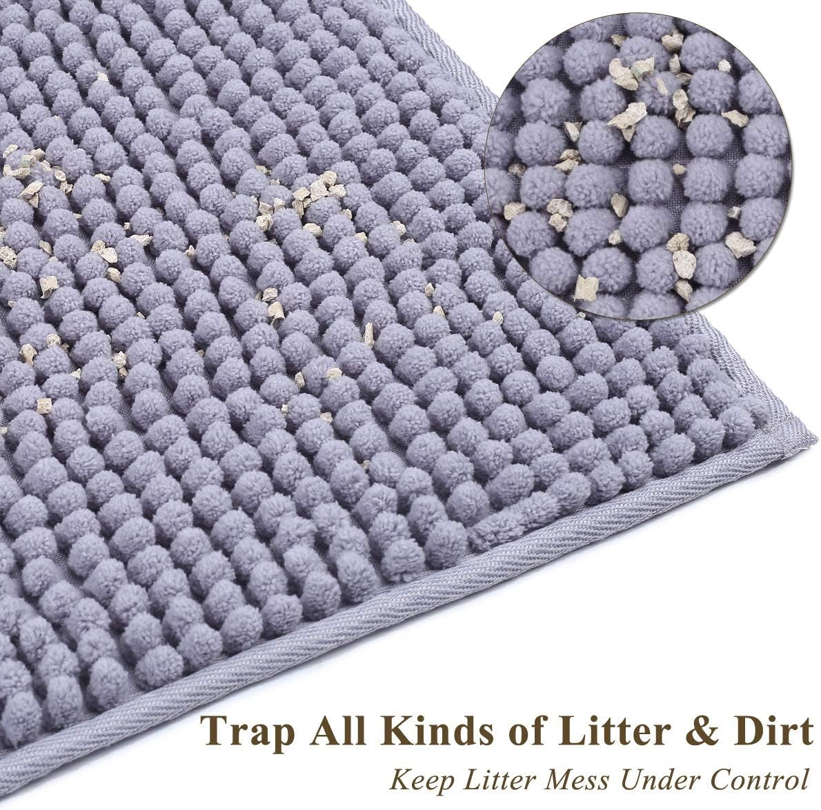 Cat Litter Mat Softgrip Litter Trapping Mat, Muddy Litterbox Rug for Indoor & Floor, Machine Washable Easy Clean Soft Microfiber for Cat, 31"× 20", Grey