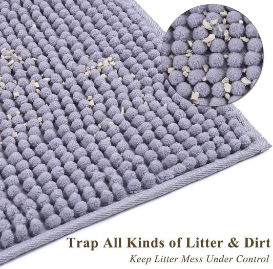 Cat Litter Mat Softgrip Litter Trapping Mat, Muddy Litterbox Rug for Indoor & Floor, Machine Washable Easy Clean Soft Microfiber for Cat, 31"× 20", Grey