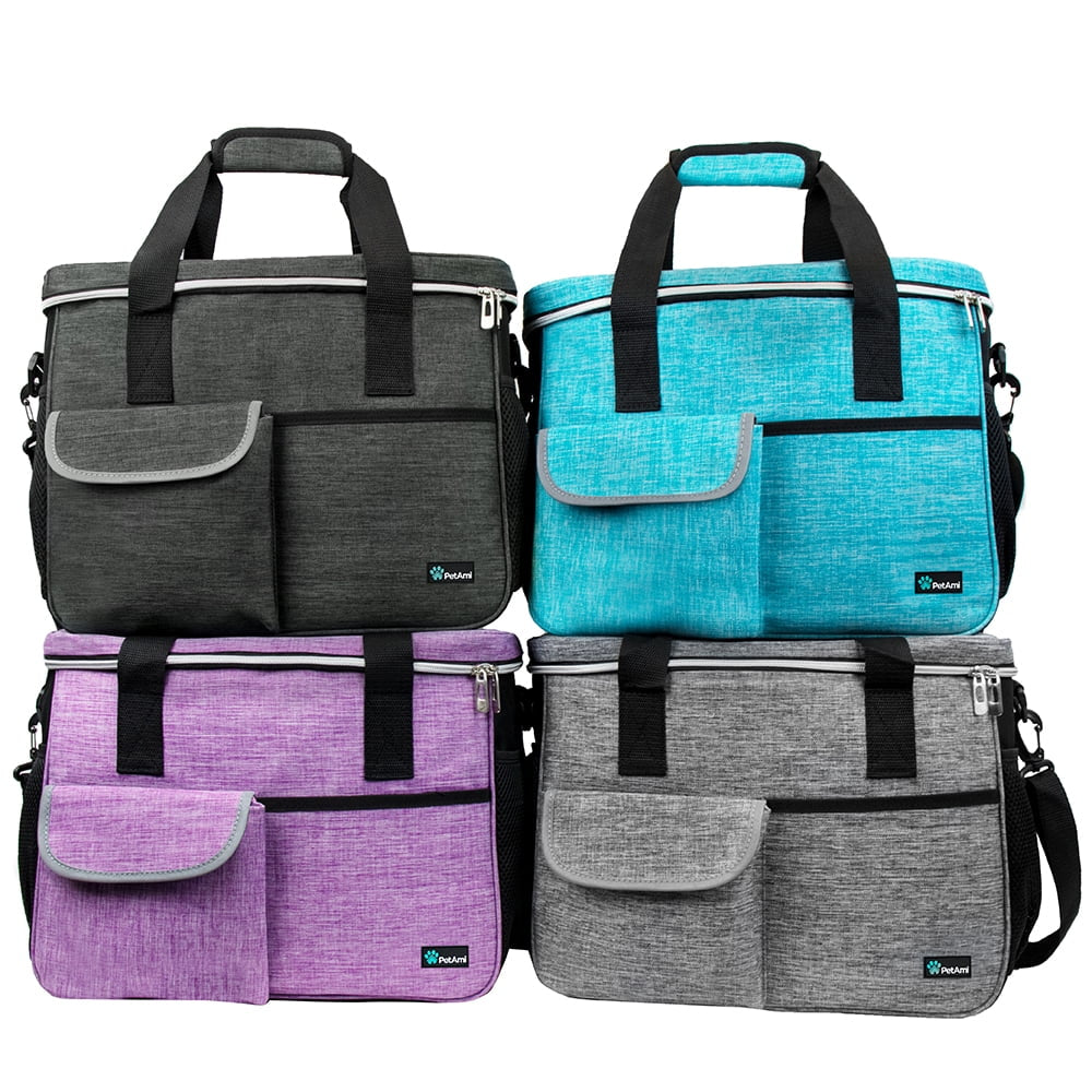 Dog Travel Bag, Travel Pet Bag Organizer, Dog Food Travel Bag with Food Container and Bowls, Dog Travel Supplies Gift Accessories for Weekend Camping, Dog Cat Diaper Bag (Purple, Large)