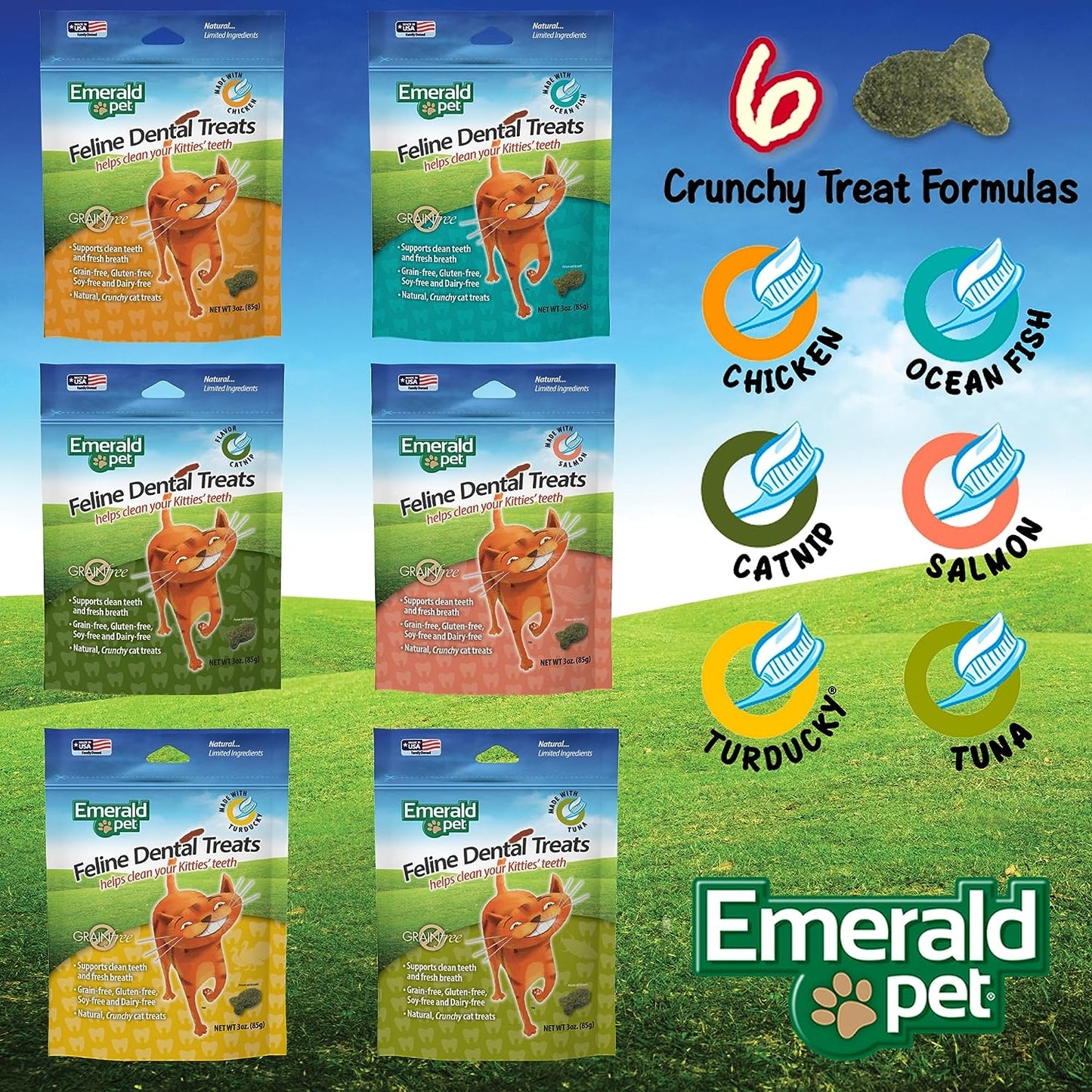 Feline Dental Treats — Tasty and Crunchy Cat Dental Treats Grain Free — Natural Dental Treats to Clean Cat Teeth, Freshen Cat Breath, and Reduce Plaque and Tartar Buildup — Chicken Treats, 3 Oz